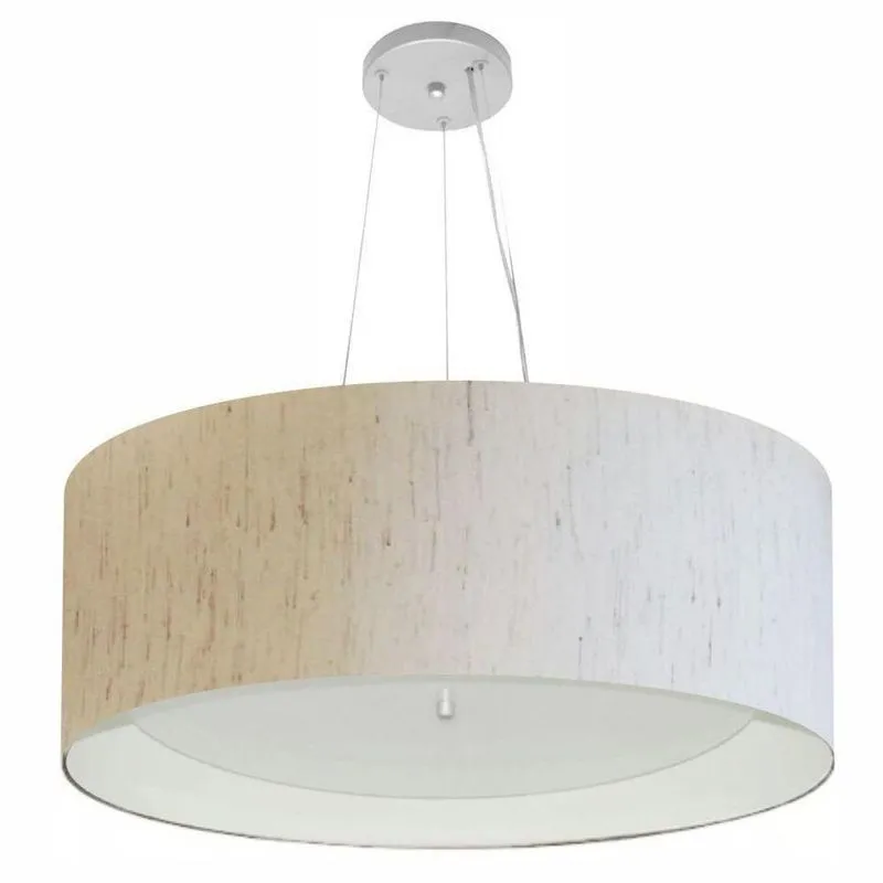Lustre Pendente Cilíndrico MD-4013 Cúpula Em Tecido Bivolt Linho-Bege-Branco Vivare Brasil