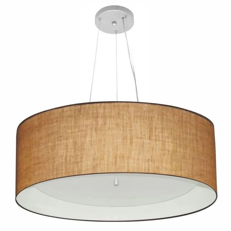 Lustre Pendente Cilíndrico MD-4013 Cúpula em Tecido Duplo Palha-Branco Vivare Brasil Iluminação