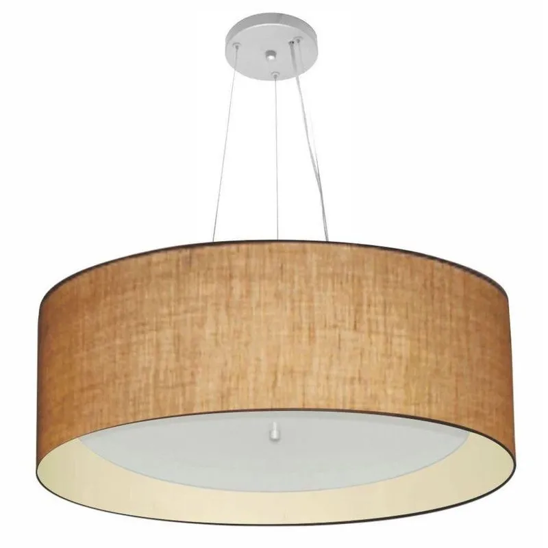 Lustre Pendente Cilíndrico MD-4013 Cúpula em Tecido 60x25cm Bivolt 110V-220V Palha-Bege Vivare