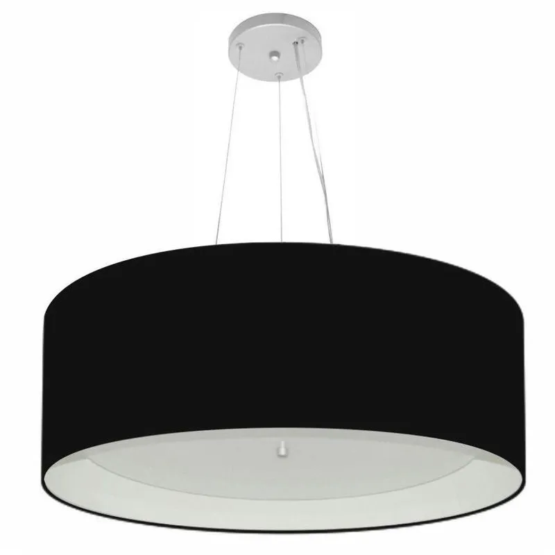 Lustre Pendente Cilíndrico MD-4013 Com Cúpula Em Tecido Bivolt Branco Preto Vivare Brasil Iluminação