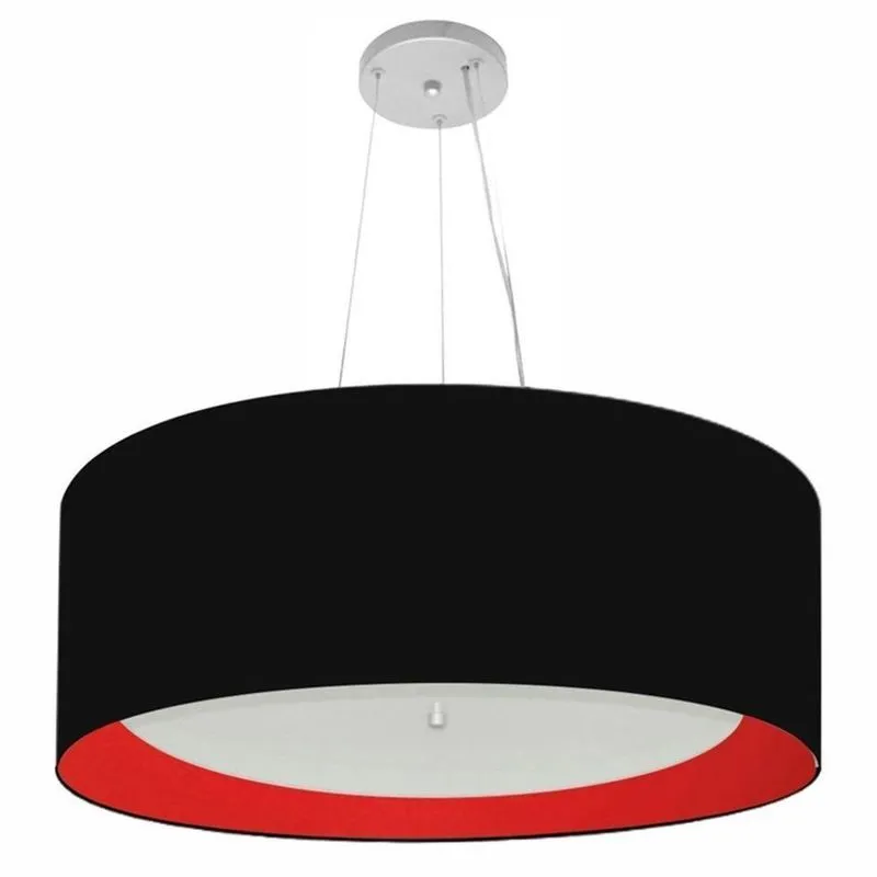 Lustre Pendente Cilíndrico MD-4013 Cúpula Em Tecido 60x25cm Bivolt Preto-Vermelho Vivare Brasil