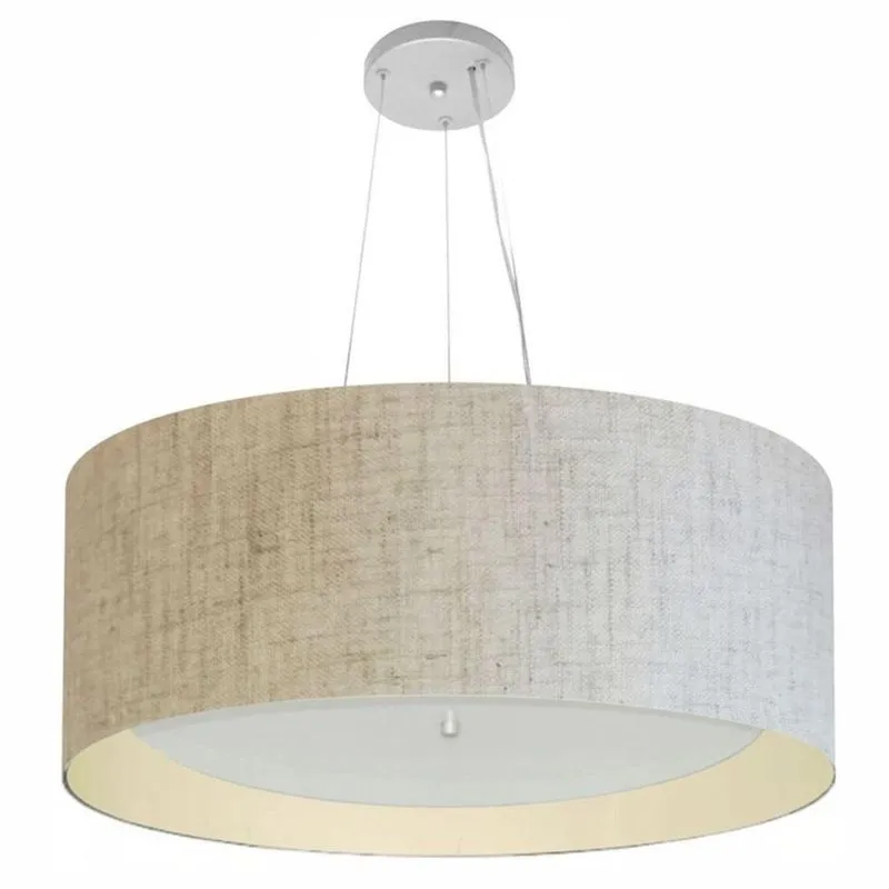 Lustre Pendente Cilíndrico MD-4013 Cúpula Em Tecido Duplo Bivolt Rústico-bege-bege Vivare Brasil