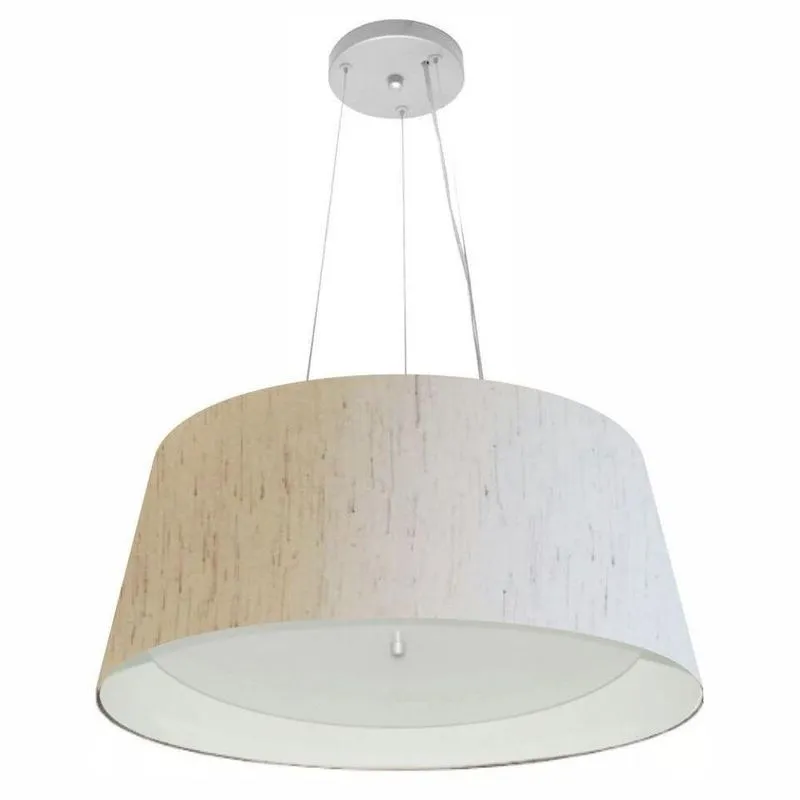 Lustre Pendente MD-4015 Cúpula em Tecido Formato Cone Linho Bege Branco Vivare Brasil Iluminação