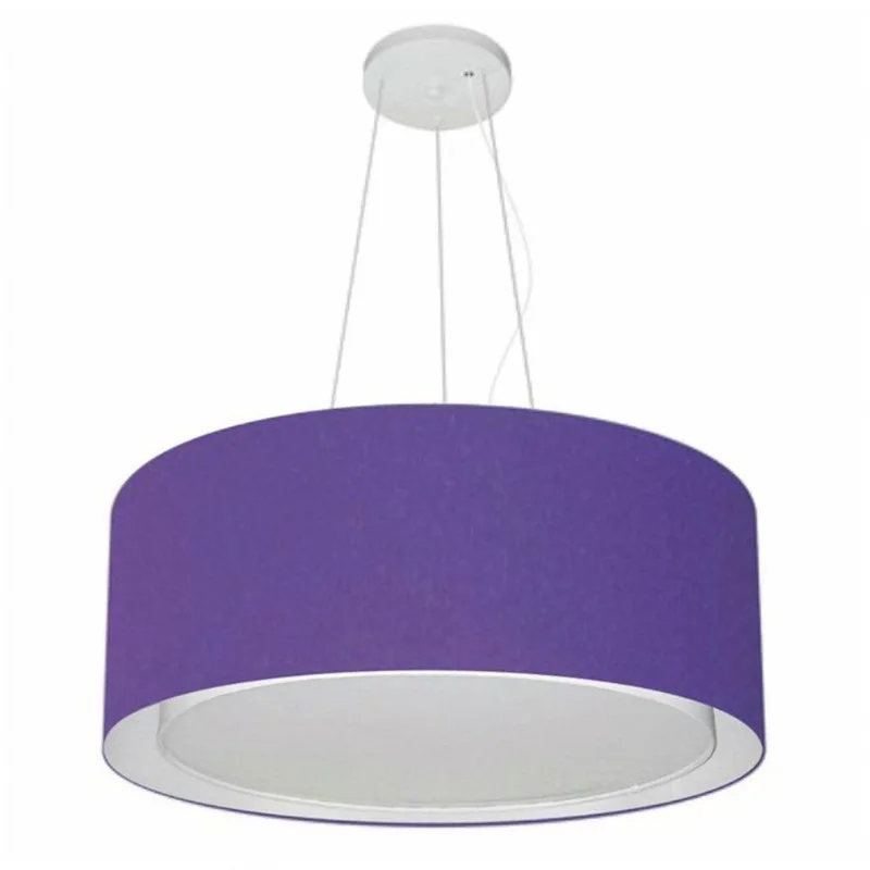 Lustre Pendente Cilíndrico Duplo Tecido 50x25cm Bivolt Roxo