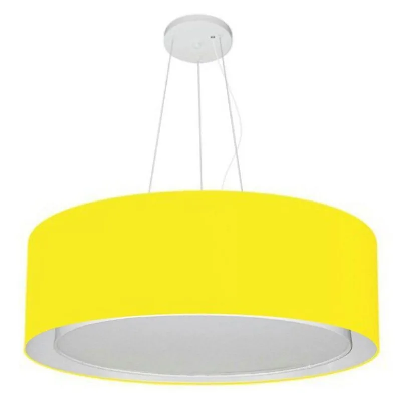 Lustre Cilíndrico Duplo Md-4125 Tecido 60x25 Bivolt Amarelo - Vivare Brasil Iluminação