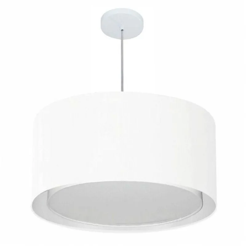 Lustre Cilíndrico Duplo Md-4289 Tecido 55x30cm Branco Bivolt - Vivare Brasil Iluminação