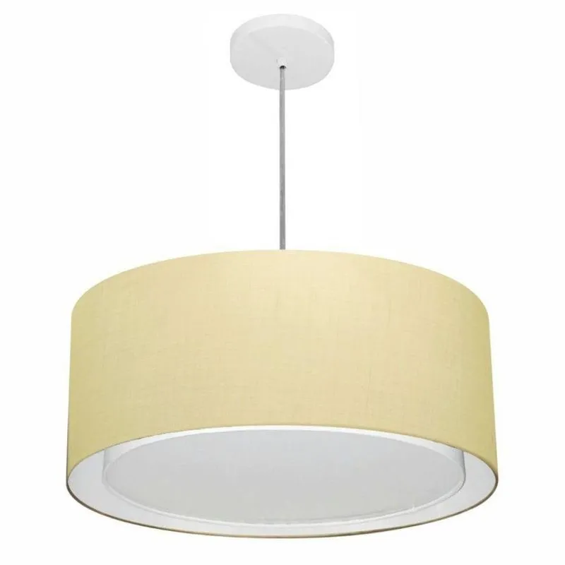 Lustre Pendente Cilíndrico Duplo Vivare Md-4294 Cúpula Em Tecido 50x25cm - Bivolt Algodão-crú 127/220v