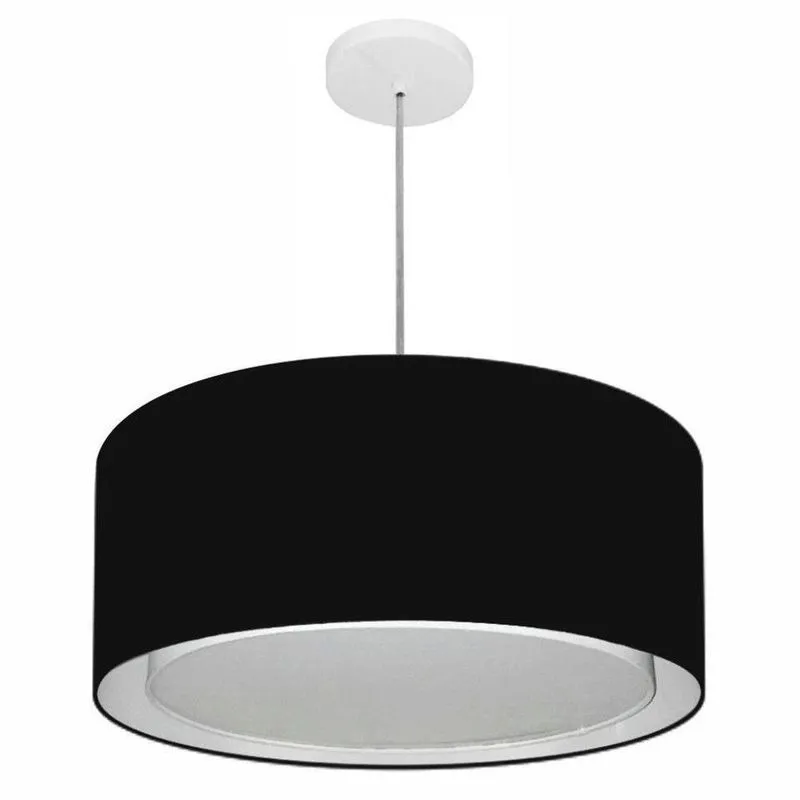 Lustre Pendente Cilíndrico Duplo Vivare Md-4294 Cúpula Em Tecido 50x25cm - Bivolt Preto 127/220v