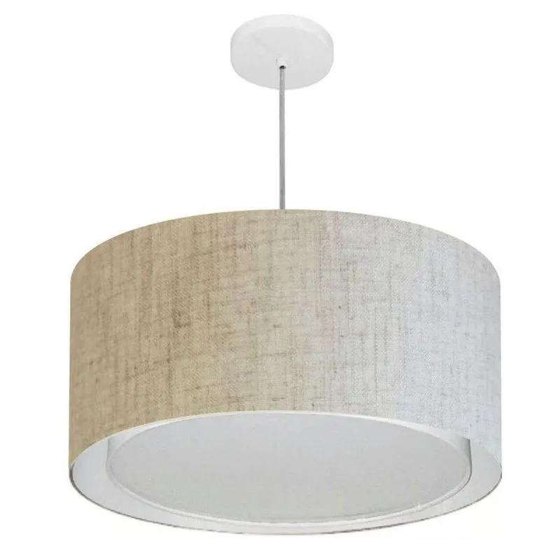 Lustre Pendente Cilíndrico Duplo Vivare Md-4295 Cúpula Em Tecido 50x30cm - Bivolt Rustico-bege 127/220v