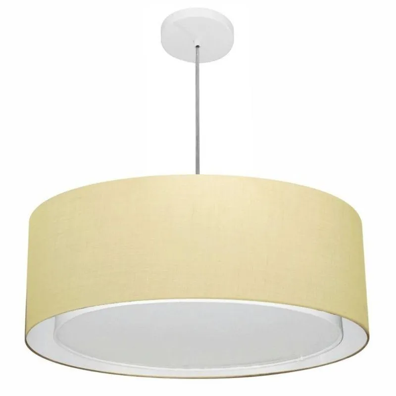 Lustre Pendente Cilíndrico Duplo Vivare Md-4297 Cúpula Em Tecido 60x25cm - Bivolt Algodão-crú 127/220v