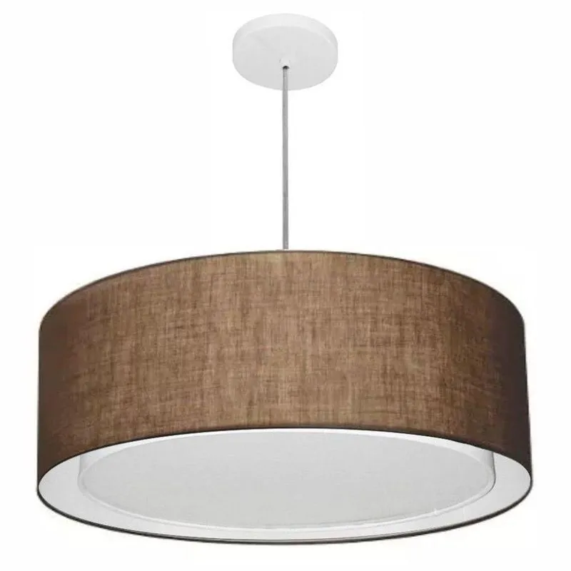 Lustre Pendente Cilíndrico Duplo MD-4297 Cúpula em Tecido 60x25cm Bivolt Café Vivare Brasil