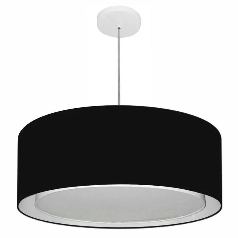 Lustre Pendente Cilíndrico Duplo MD-4297 Cúpula Em Tecido 60x25cm Fio Ajustável Bivolt Preto