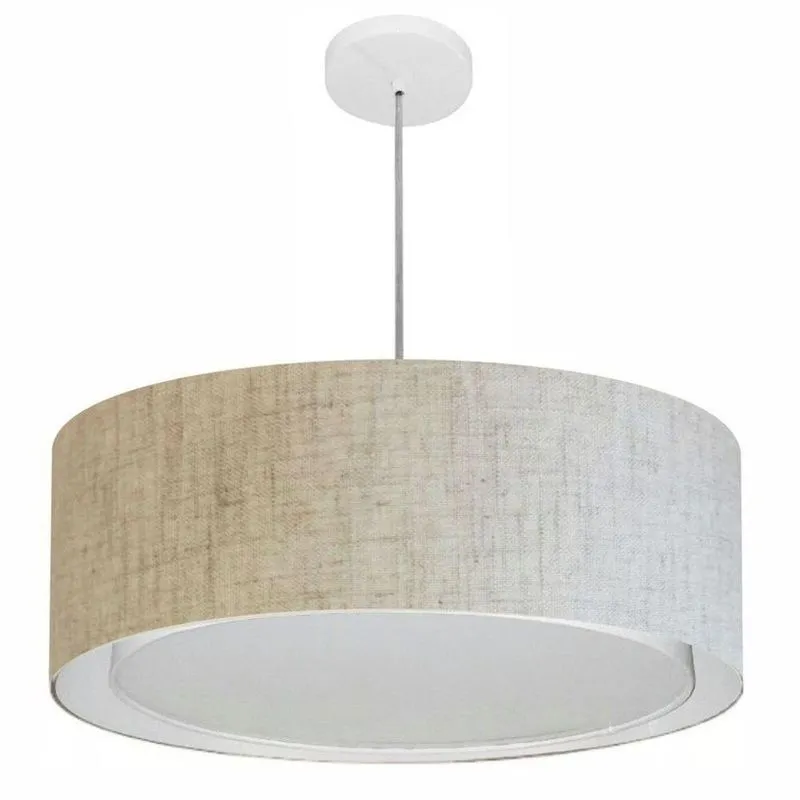 Lustre Pendente Cilíndrico Duplo MD-4297 com Cúpula em Tecido 60x25cm Bivolt Bege Vivare Brasil