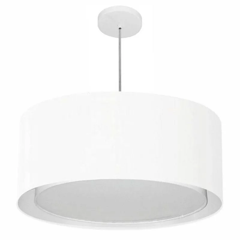 Lustre Pendente Cilíndrico Duplo Vivare Md-4298 Cúpula Em Tecido 60x30cm - Bivolt Branco 127/220v