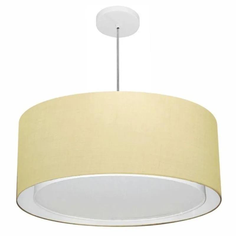 Lustre Pendente Cilíndrico Duplo MD-4298 Cúpula em Tecido 60x30cm Algodão Cru Vivare Brasil