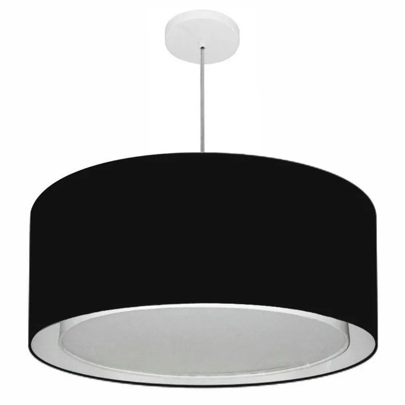 Lustre Pendente Cilíndrico Duplo MD-4298 Com Cúpula Em Tecido Bivolt Preto Vivare Brasil Iluminação