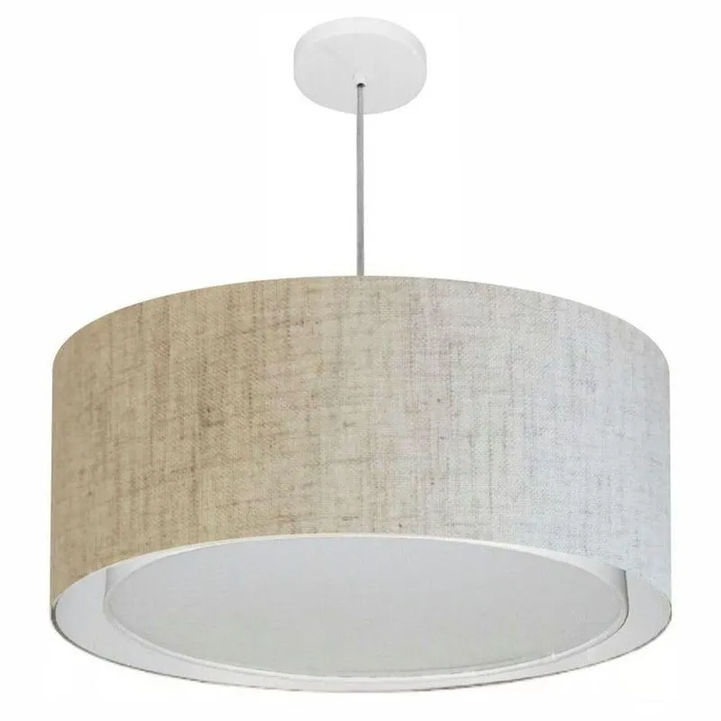 Lustre Pendente Cilíndrico Duplo Vivare Md-4298 Cúpula Em Tecido 60x30cm - Bivolt Rustico-bege 127/220v