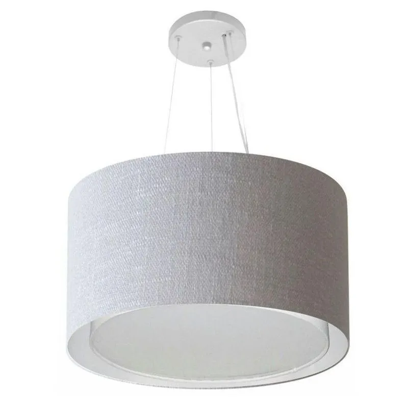 Lustre Pendente Cilíndrico Duplo MD-4299 Com Cúpula Em Tecido Bivolt Cinza Vivare Brasil Iluminação
