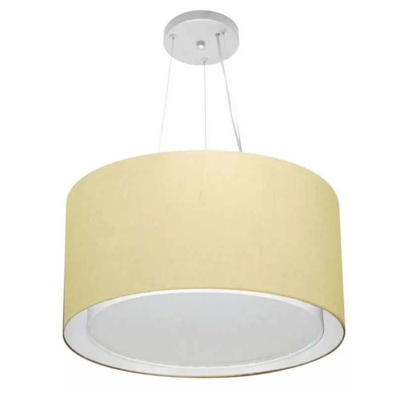 Lustre Pendente Cilíndrico Duplo MD-4299 Cúpula em Tecido 45x30cm Bivolt Algodão Cru Vivare Brasil