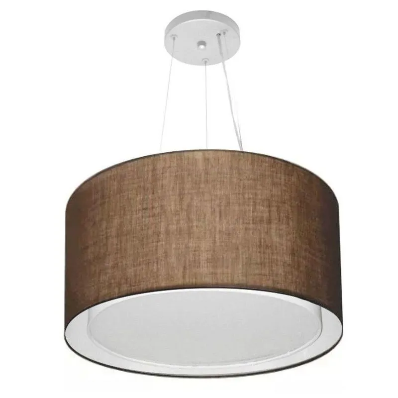 Lustre Pendente Cilíndrico Duplo Vivare Md-4299 Cúpula Em Tecido 45x30cm - Bivolt Café 127/220v