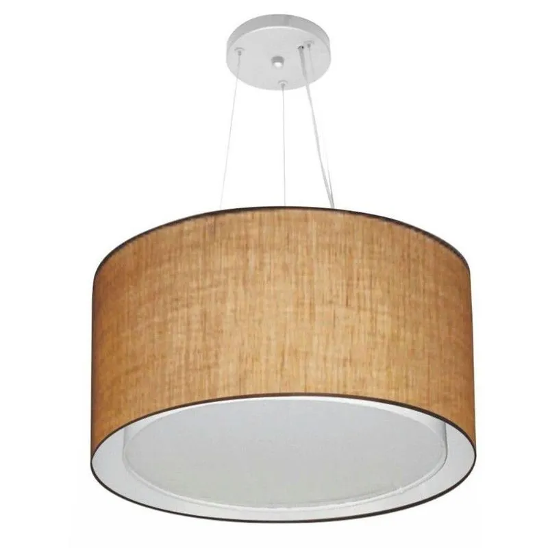 Lustre Pendente Cilíndrico Duplo MD-4299 Com Cúpula Em Tecido 45x30cm Palha Vivare Brasil Iluminação