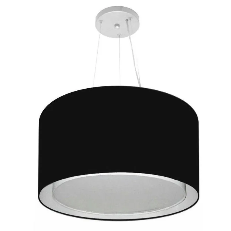 Lustre Pendente Cilíndrico Duplo Vivare Md-4299 Cúpula Em Tecido 45x30cm - Bivolt Preto 127/220v