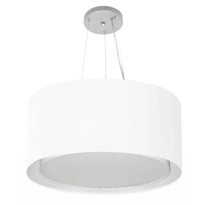 Lustre Pendente Cilíndrico Duplo MD-4300 Cúpula em Tecido 50x30cm Bivolt 110V-220V Branco Vivare