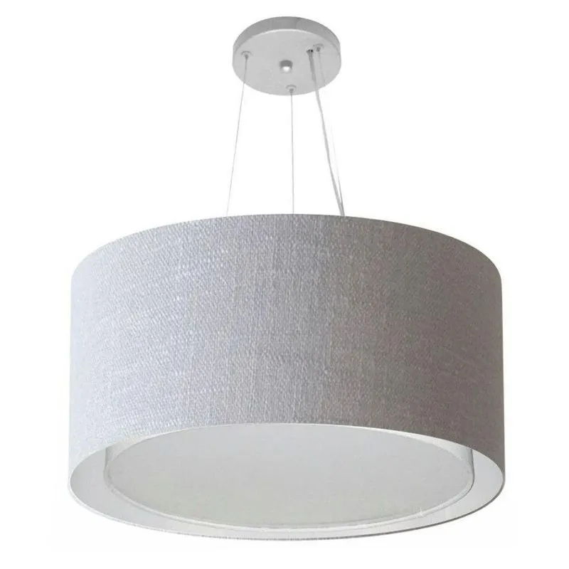 Lustre Pendente Cilíndrico Duplo MD-4300 Cúpula Em Tecido 50x30cm Rústico-cinza Vivare Brasil