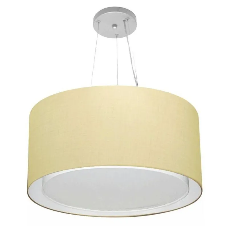 Lustre Pendente Cilíndrico Duplo MD-4300 Com Cúpula Em Tecido 50x30cm Bivolt Prata Vivare Brasil