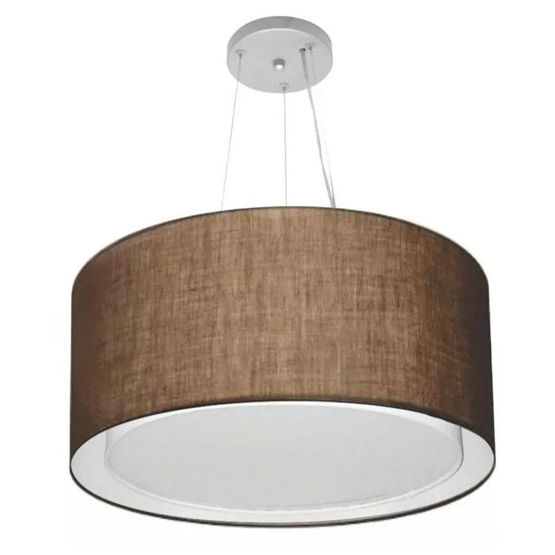 Lustre Pendente Cilíndrico Duplo MD-4300 Com Cúpula Em Tecido 50x30cm Bivolt Café Vivare Brasil