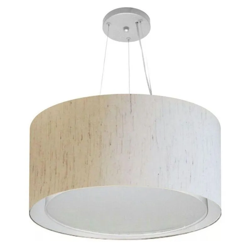 Lustre Pendente Cilíndrico Duplo MD-4300 Com Cúpula Em Tecido Bivolt Linho Bege Vivare Brasil