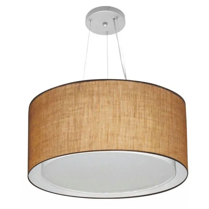 Lustre Pendente Cilíndrico Duplo Vivare Md-4300 Cúpula Em Tecido 50x30cm - Bivolt Palha 127/220v