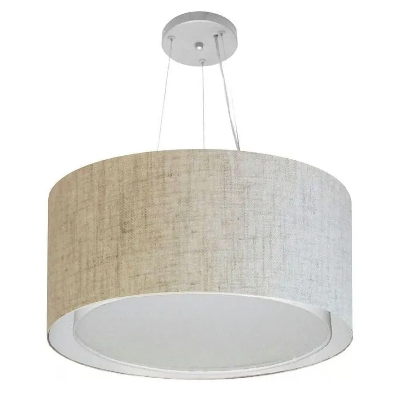 Lustre Pendente Cilíndrico Duplo MD-4300 Com Cúpula Em Tecido 50x30cm Bivolt Bege Vivare Brasil