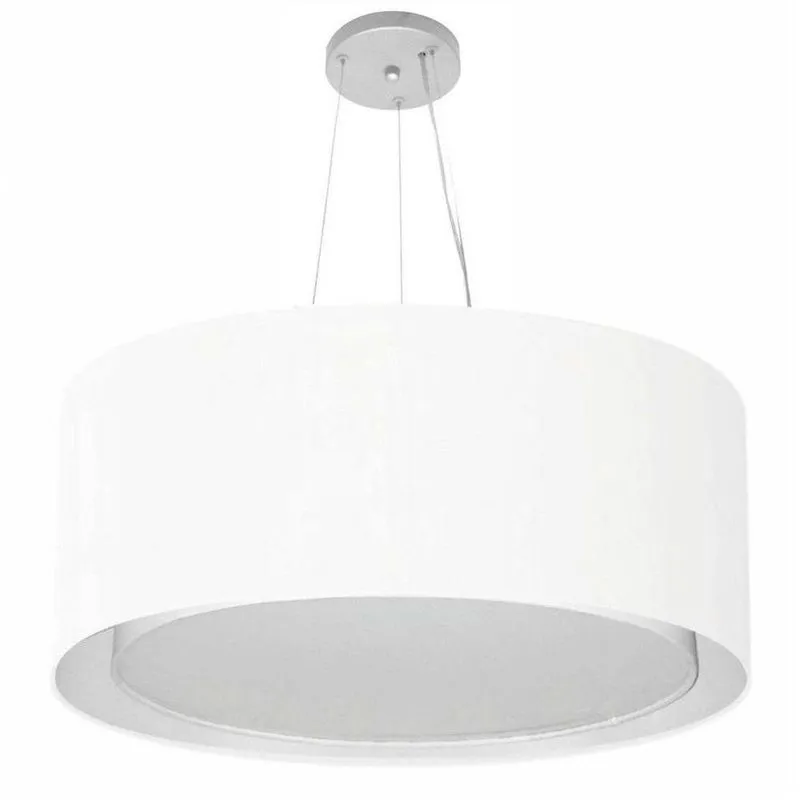 Lustre Pendente Cilíndrico Duplo MD-4302 Com Cúpula Em Tecido 60x30cm Branco Vivare Brasil
