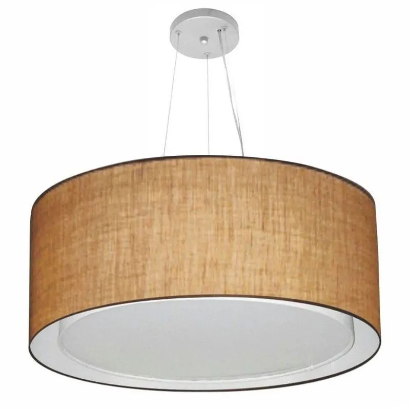 Lustre Pendente Cilíndrico Duplo Vivare Md-4302 Cúpula Em Tecido 60x30cm - Bivolt Palha 127/220v