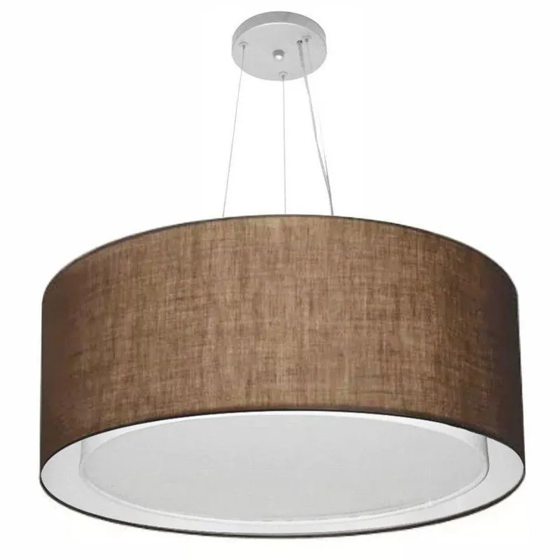 Lustre Pendente Cilíndrico Duplo Vivare Md-4303 Cúpula Em Tecido 70x30cm - Bivolt Café 127/220v