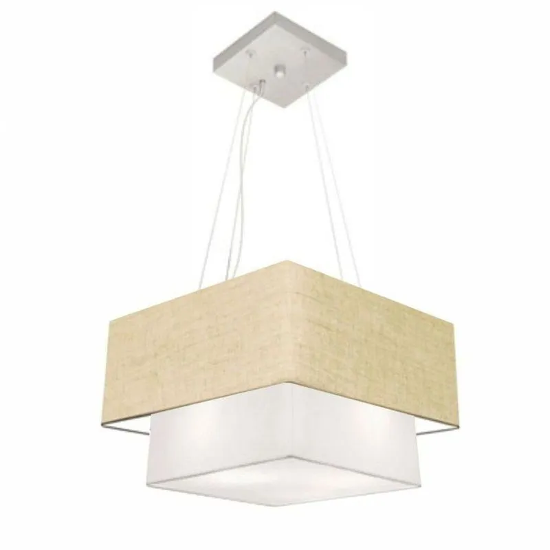 Lustre Pendente Duplo Quadrado MD-4157 Com Cúpula Em Tecido Bivolt Bege Vivare Brasil Iluminação