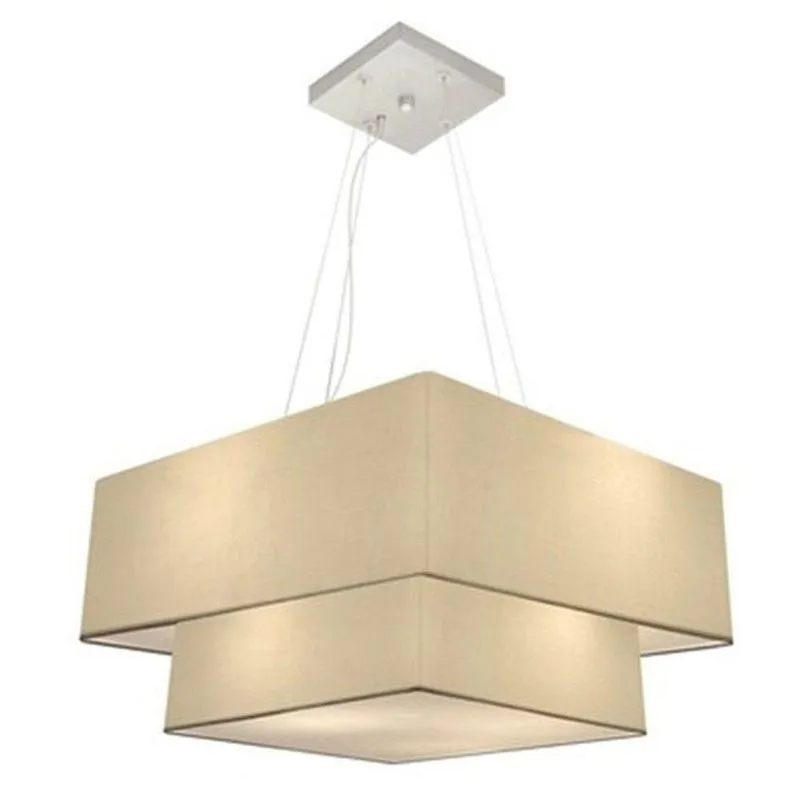 Lustre Pendente MD-4066 com Cúpula em Tecido Algodão Cru Bivolt Bege Vivare Brasil Iluminação