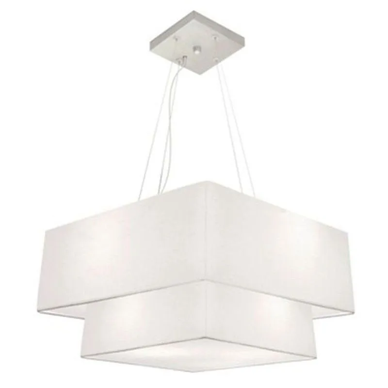 Lustre Pendente Duplo MD-4066 Com Cúpula Em Tecido Bivolt Branco Vivare Brasil Iluminação