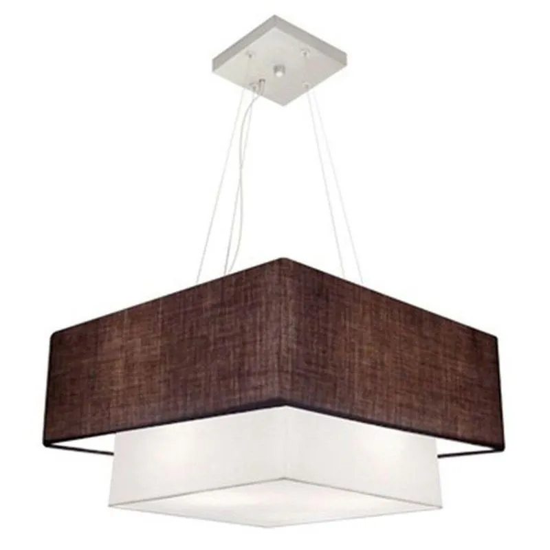 Lustre Pendente Duplo MD-4066 Com Cúpula Em Tecido 50x35cm Café-Branco Vivare Brasil Iluminação