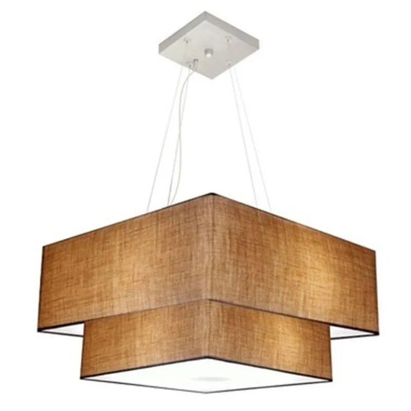 Lustre Pendente MD-4066 Com Cúpula Em Tecido 50x35cm Grande Bivolt Palha Vivare Brasil Iluminação