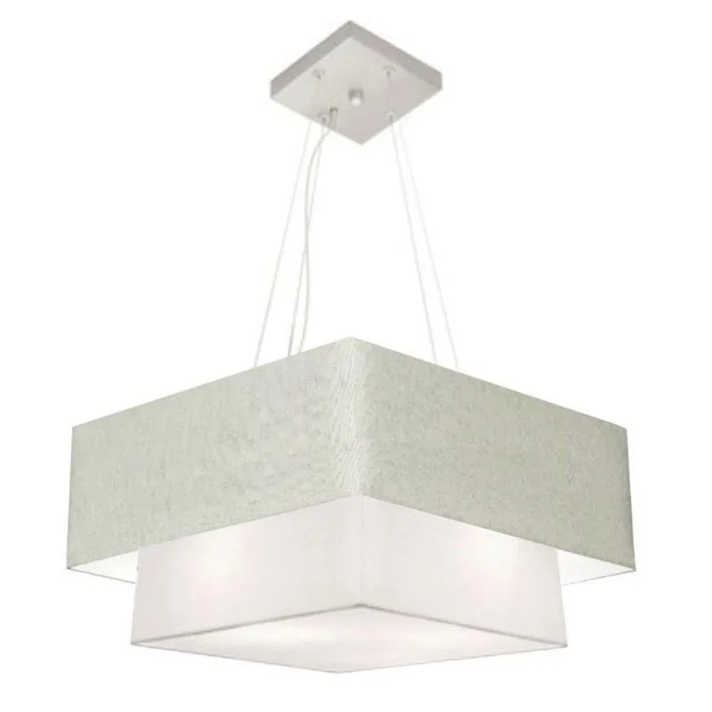 Lustre Duplo Quadrado Md-4066 50x35cm Bivolt Cinza Branco