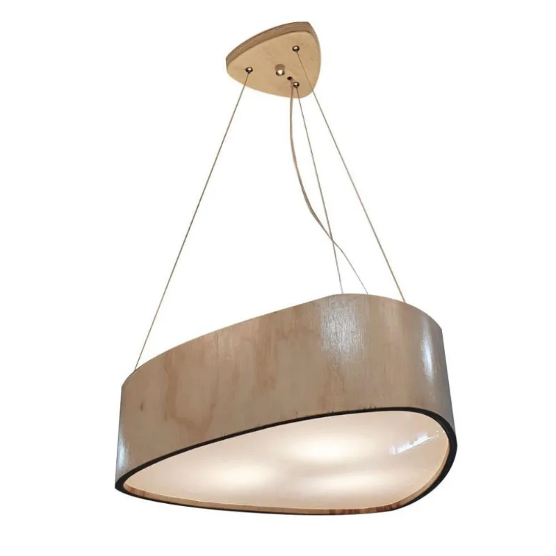 Pendente em Madeira Triangular 40cm Lâmina Natural Bivolt - Vivare Brasil Iluminação