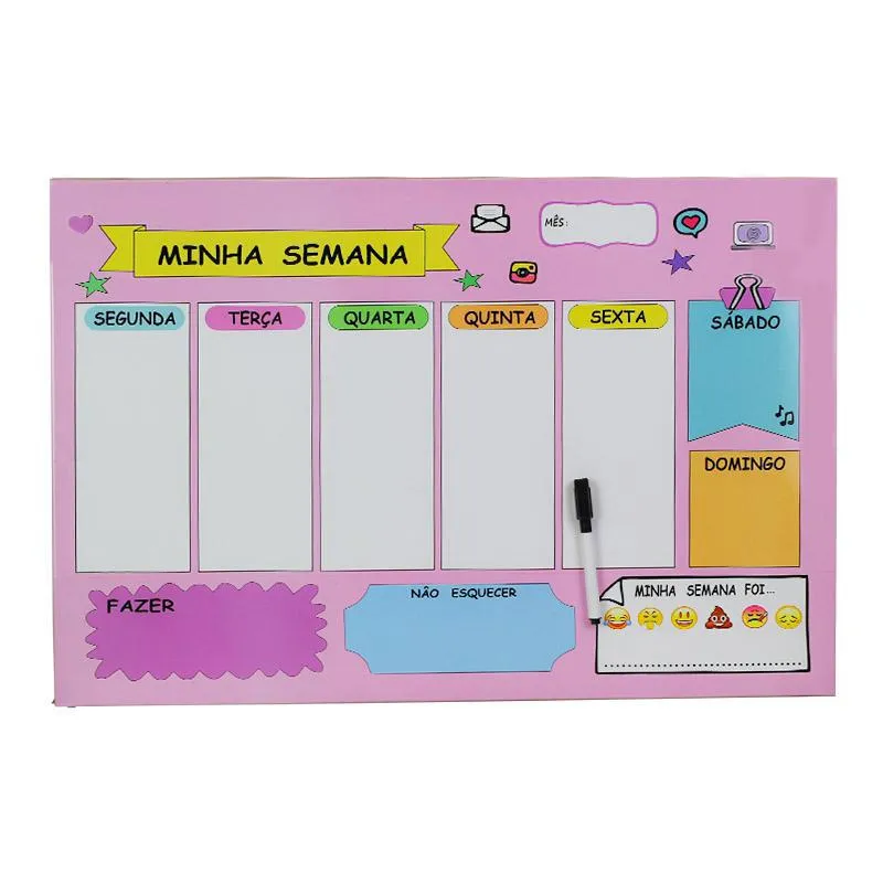 Painel Mural De Recados Infantil Minha Semana Rosa + Caneta