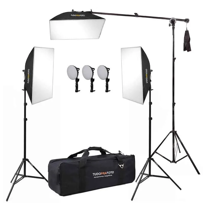 Kit 3 Softboxes Com Iluminador De Led + 3 Tripés 2m