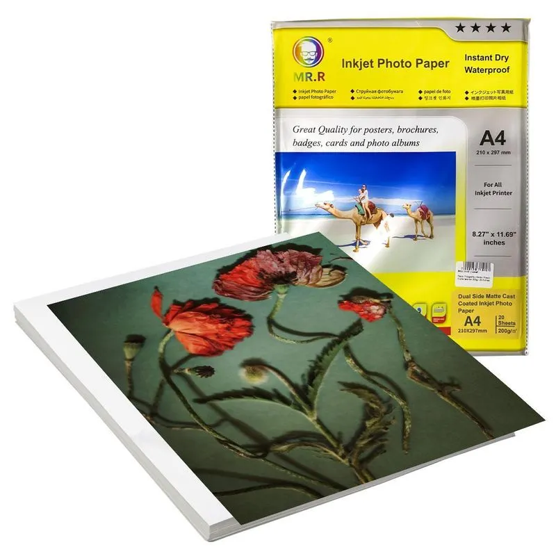 Papel Fotográfico Fosco Dupla Face A4 200g - 20 Folhas