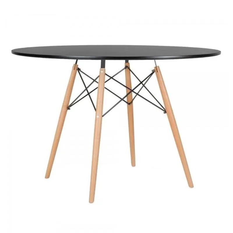 Mesa de jantar redonda Eames Eiffel Wood - Tampo de mdf - 120 cm - Preto