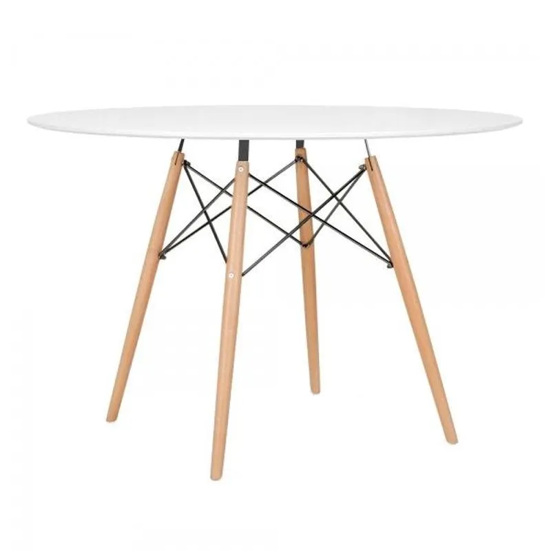 Mesa de jantar redonda Eames Eiffel Wood - Tampo de mdf - 120 cm - Branco