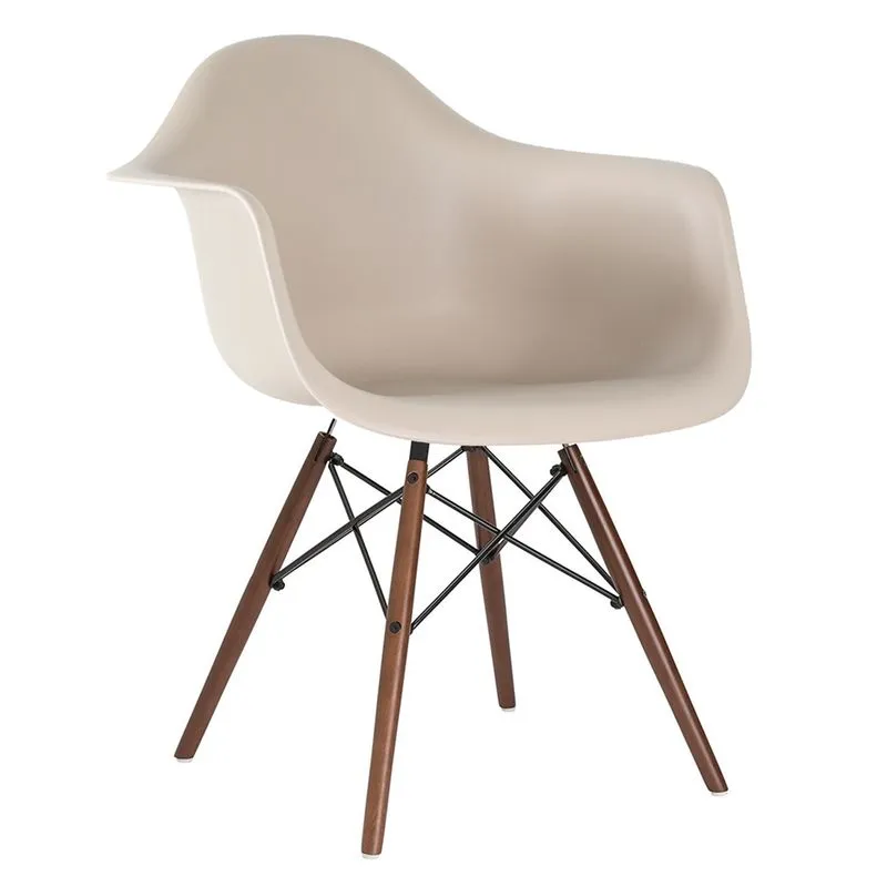 Cadeira Eames Eiffel DAW - Bege - Madeira escura