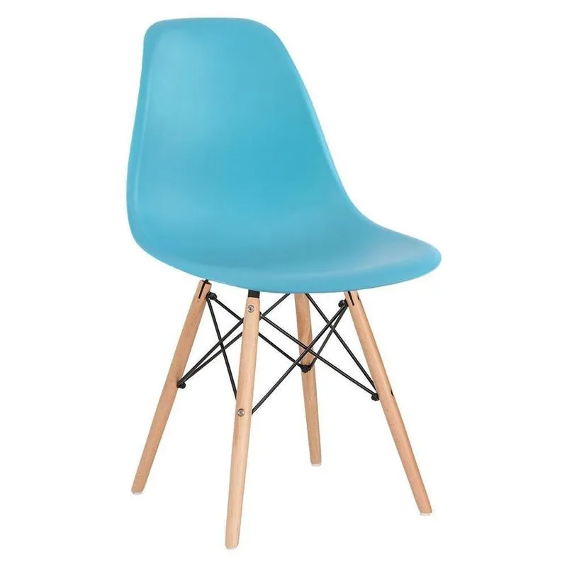 Cadeira Charles Eames Eiffel Dsw Com Pés De Madeira Clara Azul Tiffany